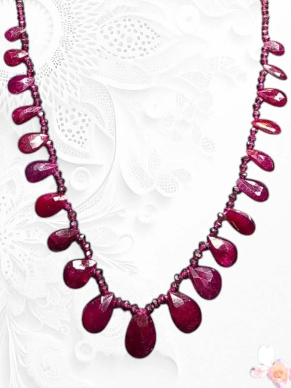 Ruby Red Faceted Teardrop Statement Necklace 16